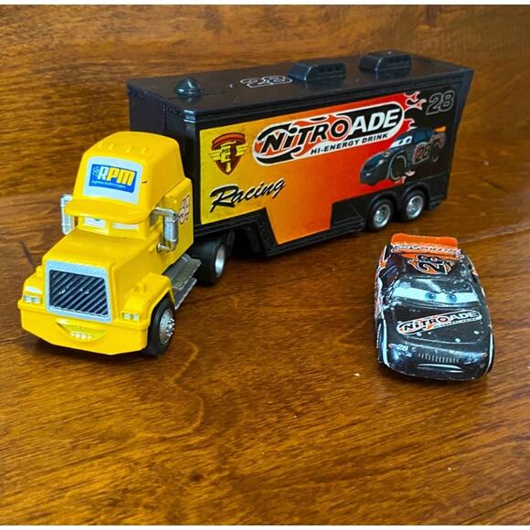 DISNEY Pixar Cars Nitroade Hauler Semi Truck and Car - Picture 1 of 5
